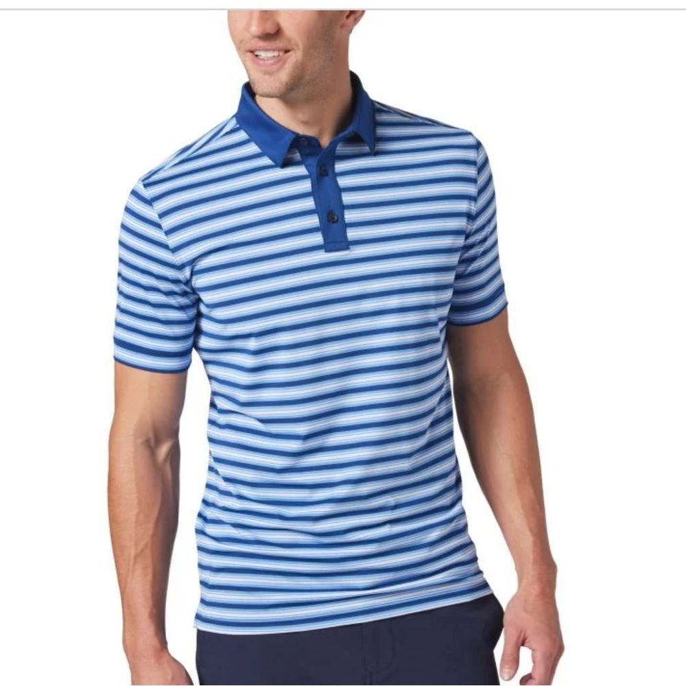 Mizzen+Main Men’s Versa Golf Polo Blue Provence Multi Stripe Size Xlarge